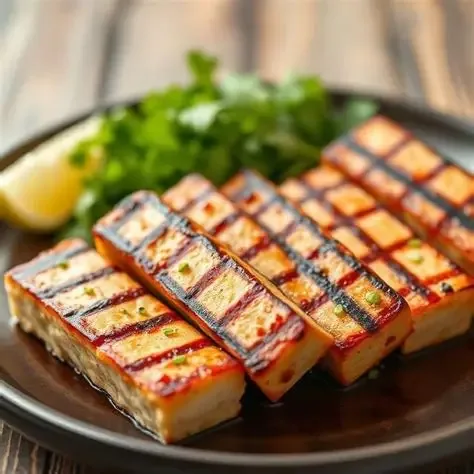 Grilovane Tofu Bramborova Kase Okurka